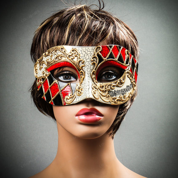 Classic Musical Venetian Masquerade Eye Mask - Gold Red - Picture 10 of 10
